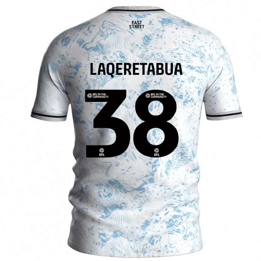 Danxen Niño Camiseta Josh Laqeretabua #38 Blanco Azul Celeste 2ª Equipación 2025/26 La Camisa