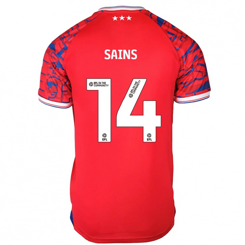 Danxen Niño Camiseta Bobby Sains #14 Rojo Azul 2ª Equipación 2025/26 La Camisa