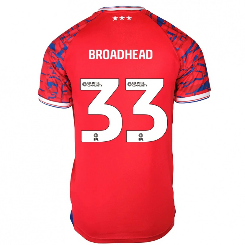 Danxen Niño Camiseta Nathan Broadhead #33 Rojo Azul 2ª Equipación 2025/26 La Camisa