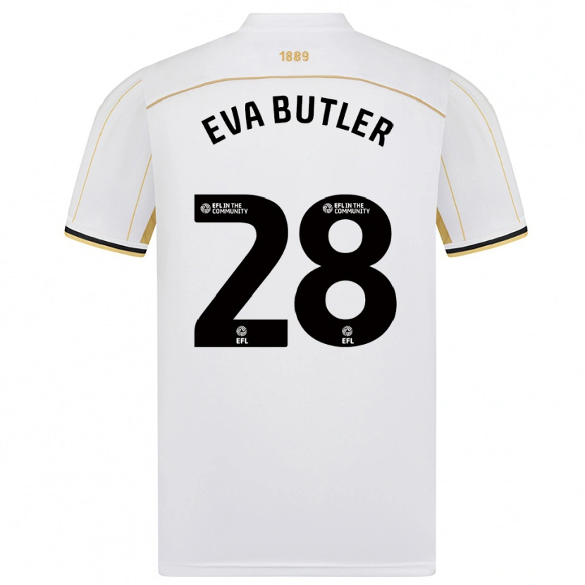 Danxen Niño Camiseta Eva Butler #28 Blanco Oro 2ª Equipación 2025/26 La Camisa