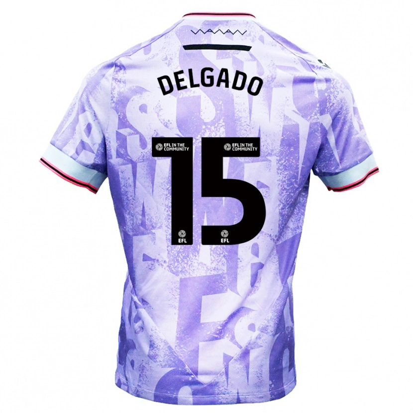 Danxen Niño Camiseta Juan Delgado #15 Lila Blanco 2ª Equipación 2025/26 La Camisa