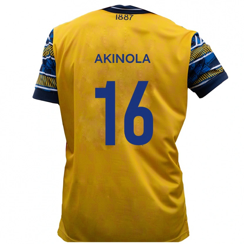 Danxen Niño Camiseta Tunji Akinola #16 Amarillo Negro 2ª Equipación 2025/26 La Camisa