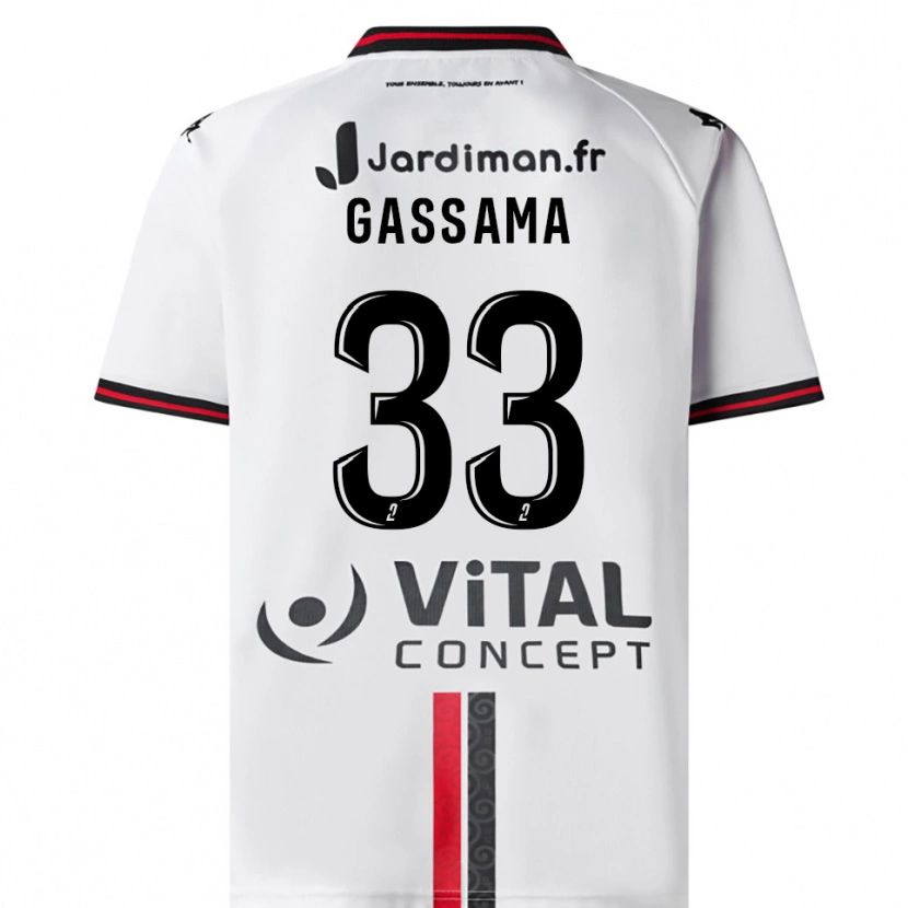 Danxen Niño Camiseta Eden Gassama #33 Blanco Rojo 2ª Equipación 2025/26 La Camisa