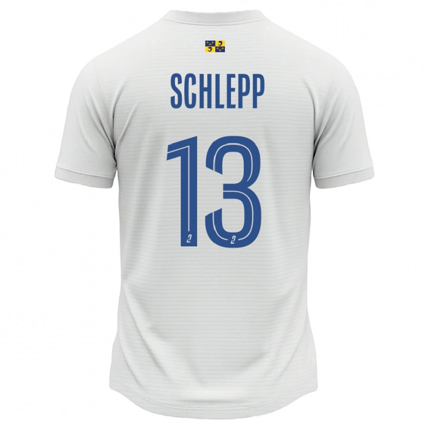 Danxen Niño Camiseta Angélique Schlepp #13 Blanco Azul 2ª Equipación 2025/26 La Camisa