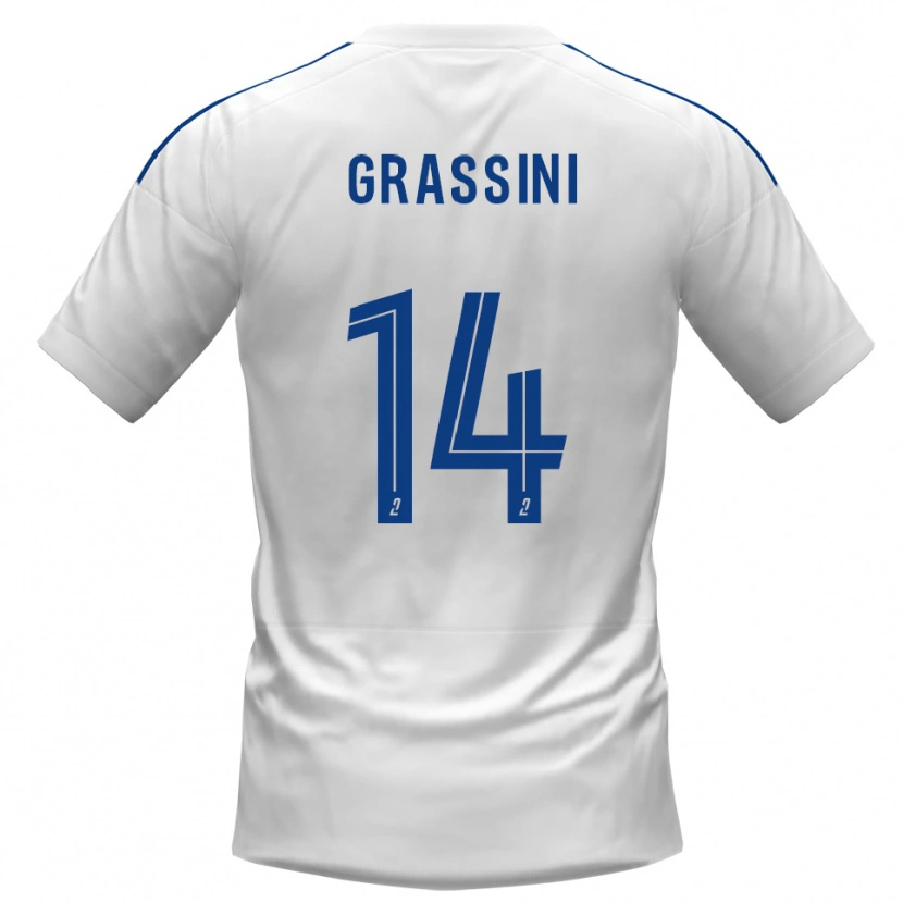 Danxen Niño Camiseta Romeo Grassini #14 Blanco Azul 2ª Equipación 2025/26 La Camisa