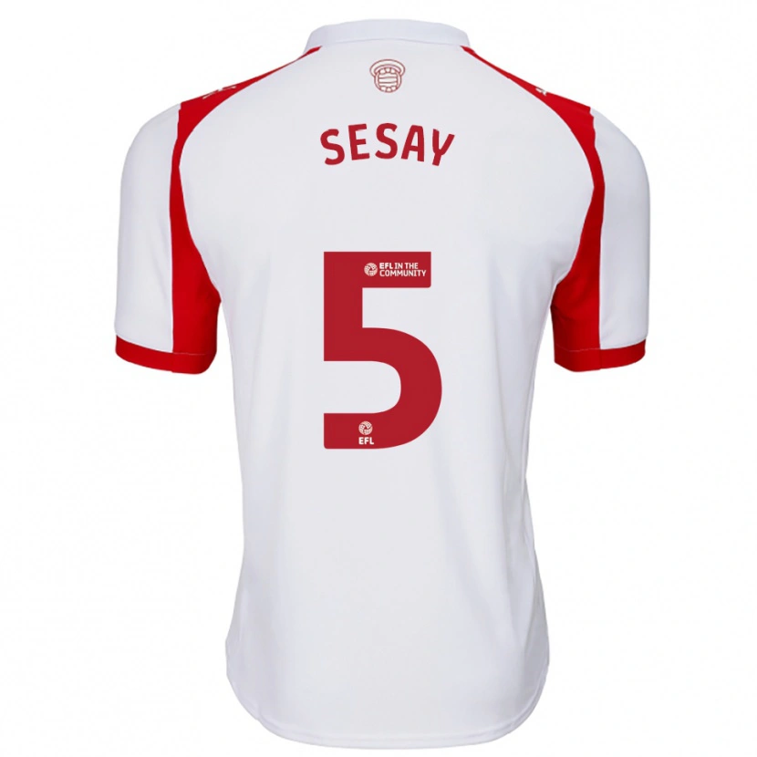 Danxen Hombre Camiseta Moses Sesay #5 Blanco Rojo 1ª Equipación 2025/26 La Camisa
