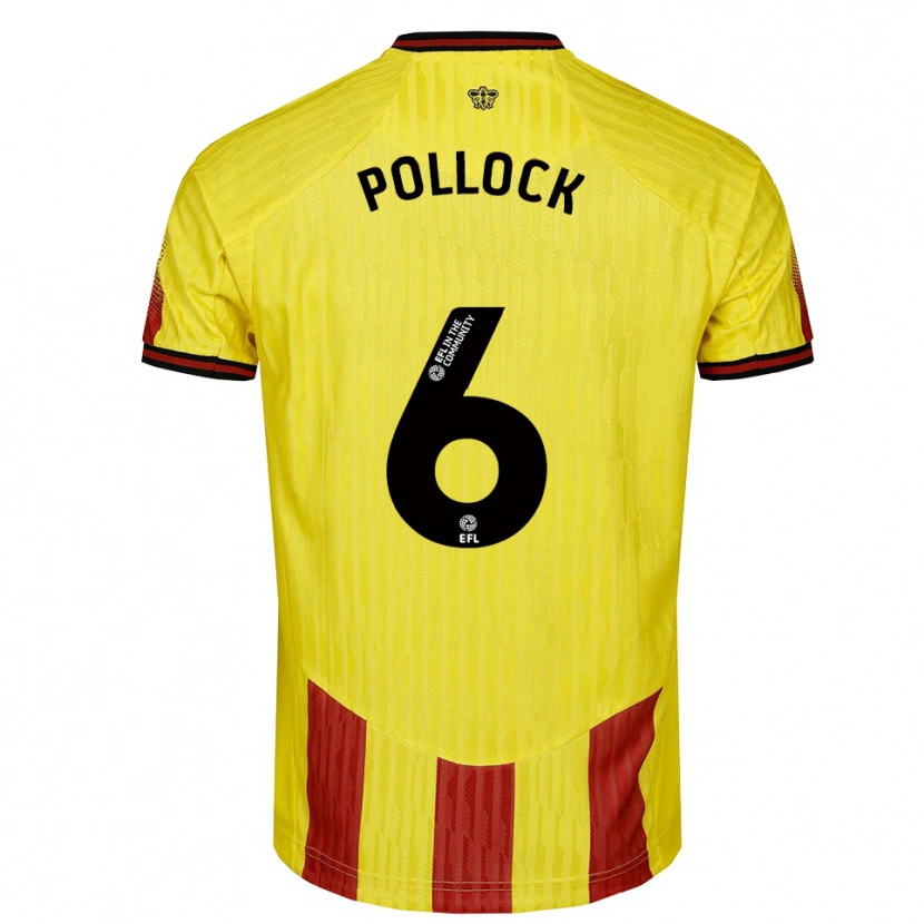 Danxen Hombre Camiseta Mattie Pollock #6 Amarillo Rojo 1ª Equipación 2025/26 La Camisa