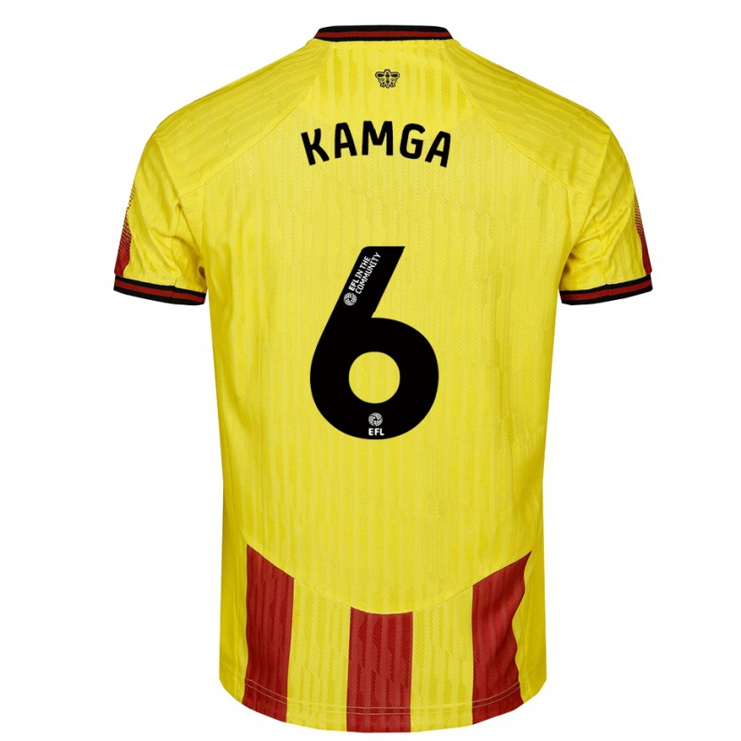 Danxen Hombre Camiseta Ian Kamga #6 Amarillo Rojo 1ª Equipación 2025/26 La Camisa