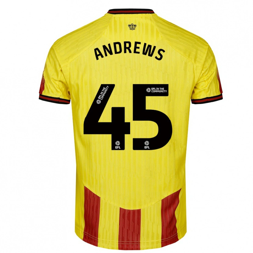 Danxen Hombre Camiseta Ryan Andrews #45 Amarillo Rojo 1ª Equipación 2025/26 La Camisa