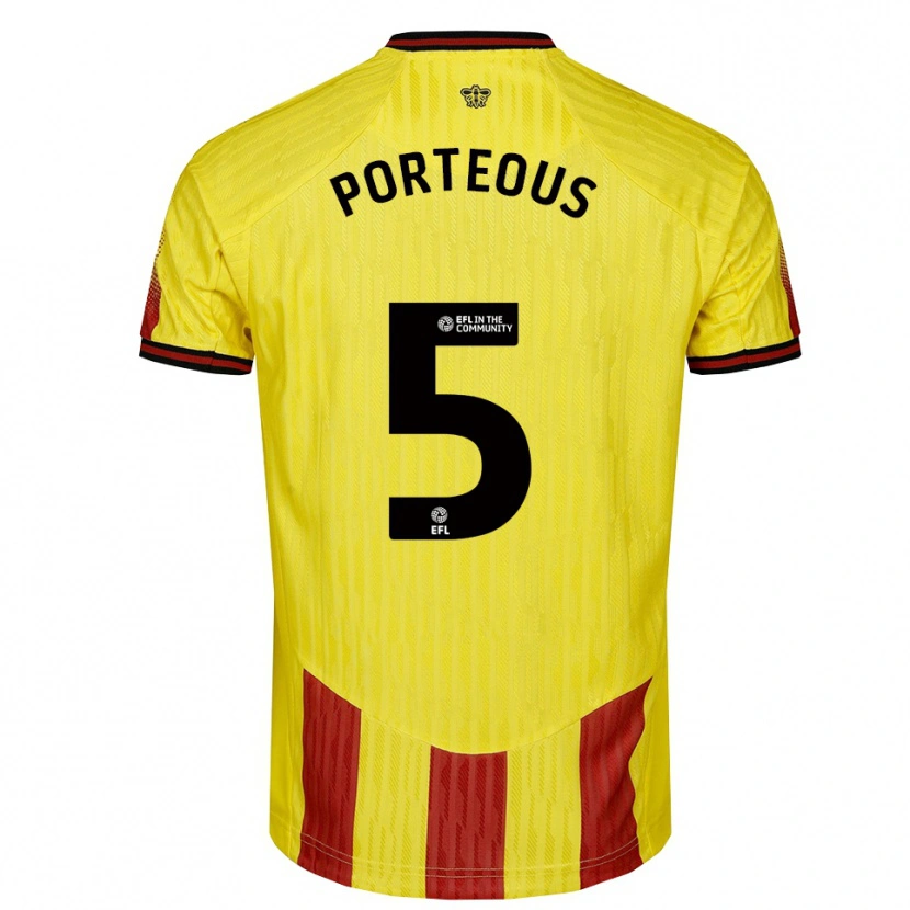 Danxen Hombre Camiseta Ryan Porteous #5 Amarillo Rojo 1ª Equipación 2025/26 La Camisa