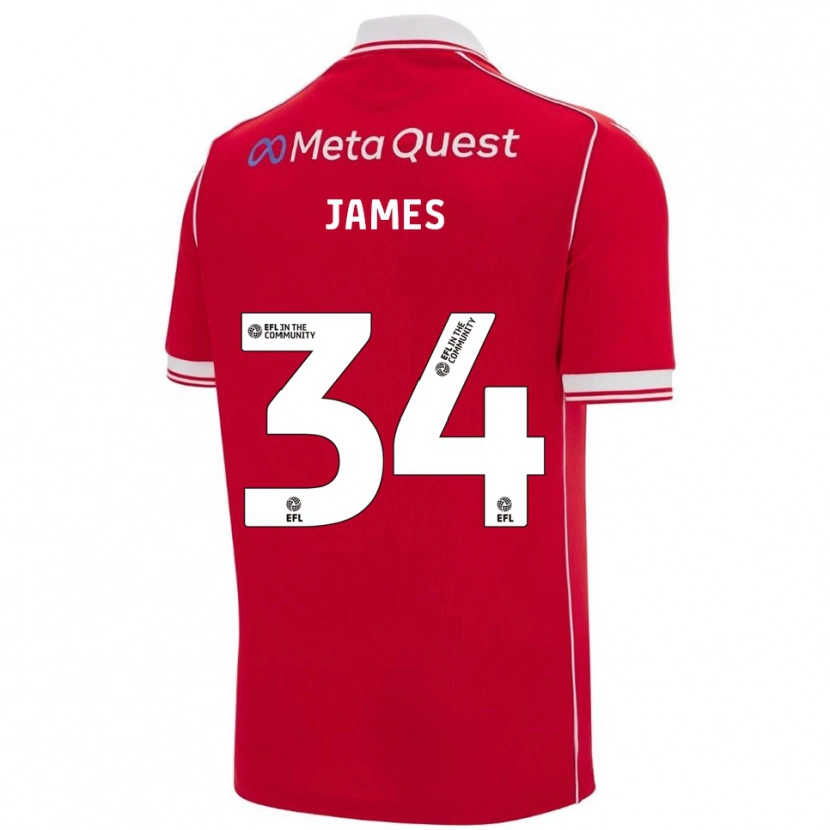 Danxen Hombre Camiseta Aaron James #34 Rojo Blanco 1ª Equipación 2025/26 La Camisa