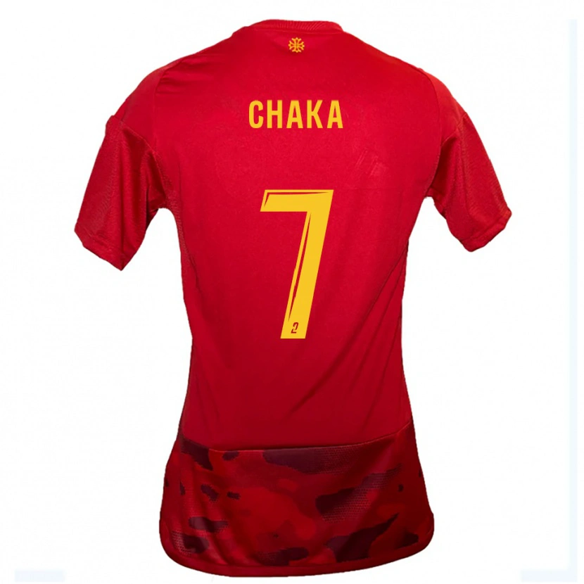 Danxen Hombre Camiseta Kaël Chaka #7 Rojo Amarillo 1ª Equipación 2025/26 La Camisa