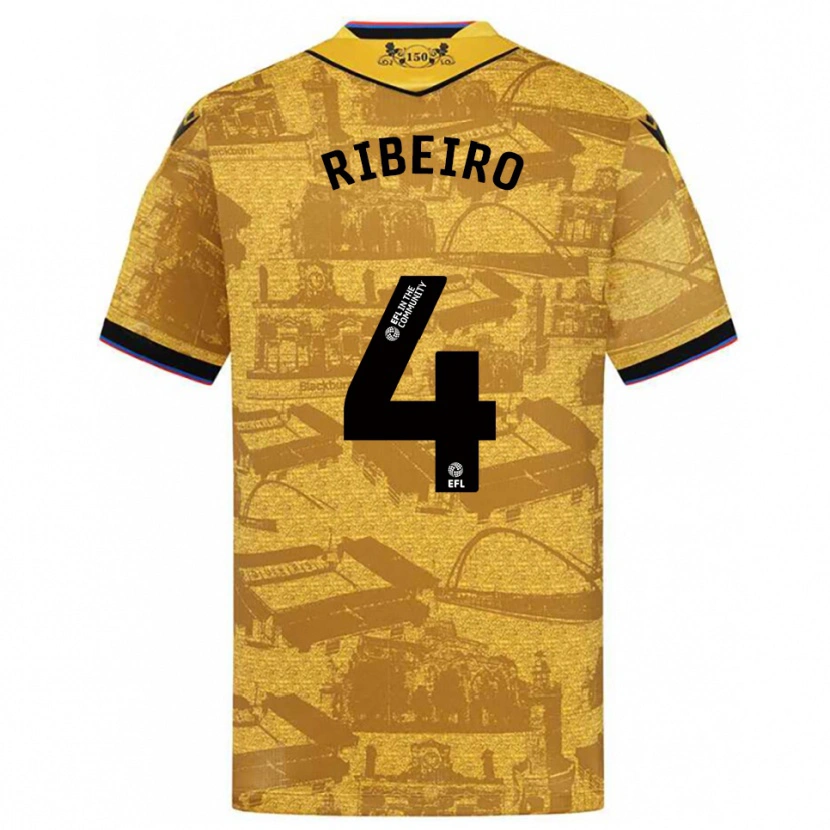 Danxen Hombre Camiseta Yuri Ribeiro #4 Oro Negro 2ª Equipación 2025/26 La Camisa