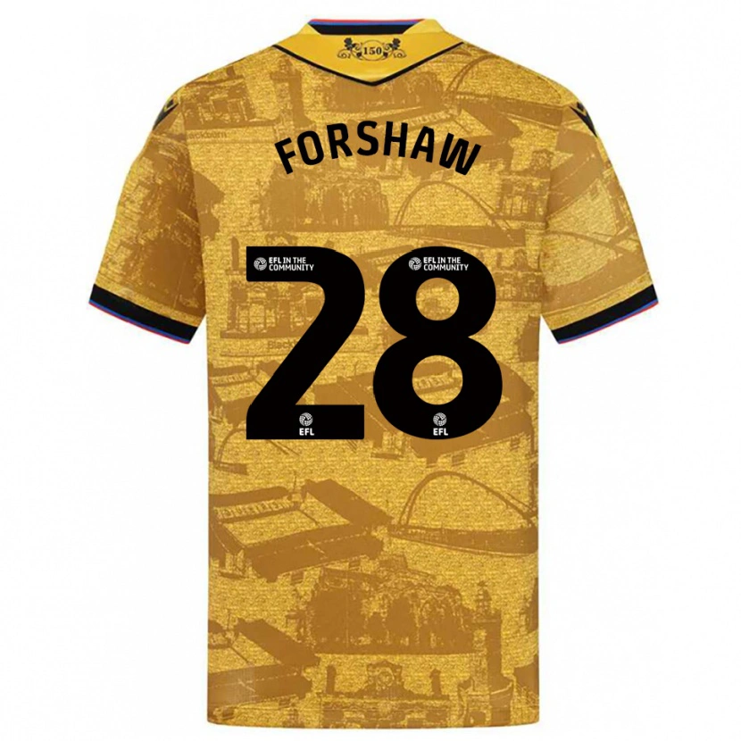 Danxen Hombre Camiseta Adam Forshaw #28 Oro Negro 2ª Equipación 2025/26 La Camisa