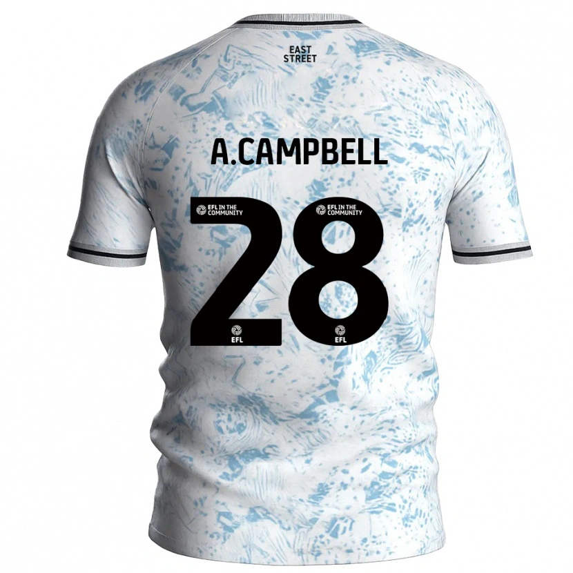 Danxen Hombre Camiseta Allan Campbell #28 Blanco Azul Celeste 2ª Equipación 2025/26 La Camisa