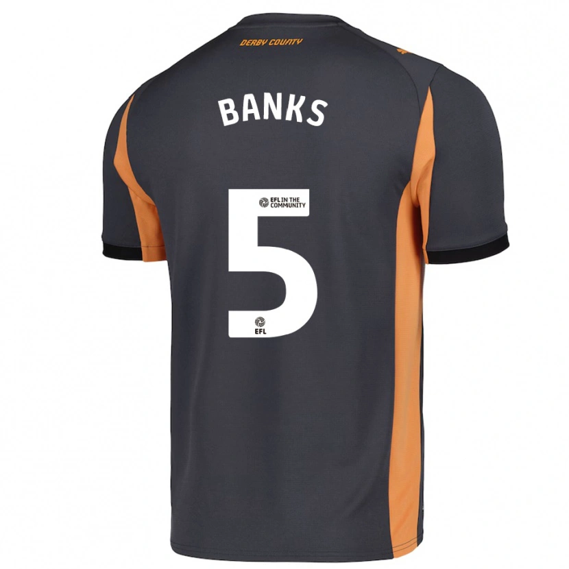 Danxen Hombre Camiseta Luke Banks #5 Gris Naranja Negro 2ª Equipación 2025/26 La Camisa