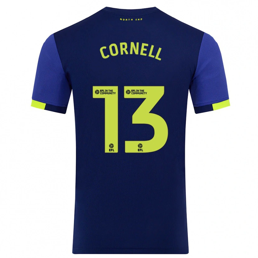 Danxen Hombre Camiseta David Cornell #13 Azul Marino Amarillo 2ª Equipación 2025/26 La Camisa