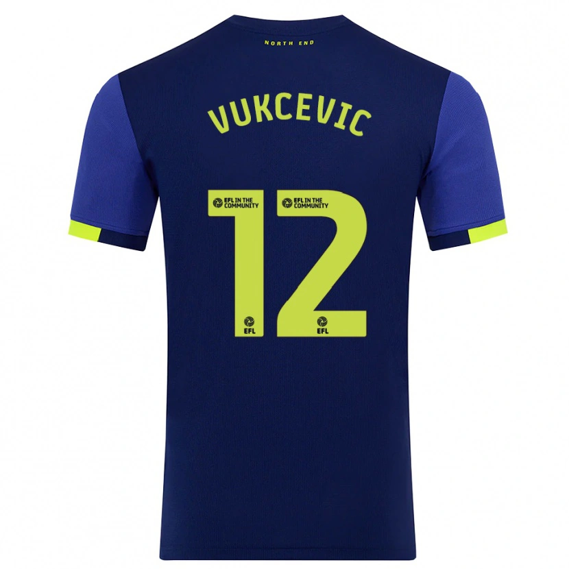 Danxen Hombre Camiseta Andrija Vukcevic #12 Azul Marino Amarillo 2ª Equipación 2025/26 La Camisa