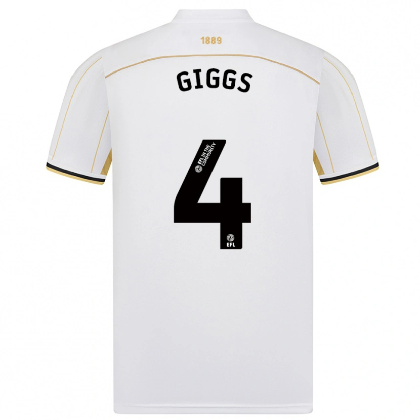Danxen Hombre Camiseta Zach Giggs #4 Blanco Oro 2ª Equipación 2025/26 La Camisa