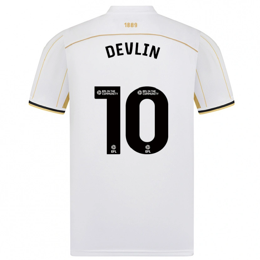 Danxen Hombre Camiseta Charlie Devlin #10 Blanco Oro 2ª Equipación 2025/26 La Camisa