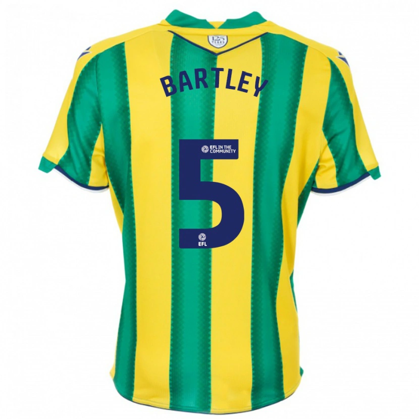 Danxen Hombre Camiseta Kyle Bartley #5 Amarillo Verde 2ª Equipación 2025/26 La Camisa