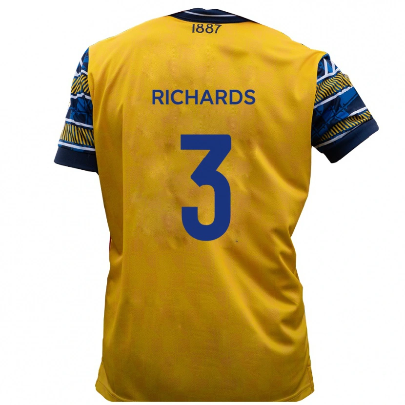 Danxen Hombre Camiseta Caleb Richards #3 Amarillo Negro 2ª Equipación 2025/26 La Camisa