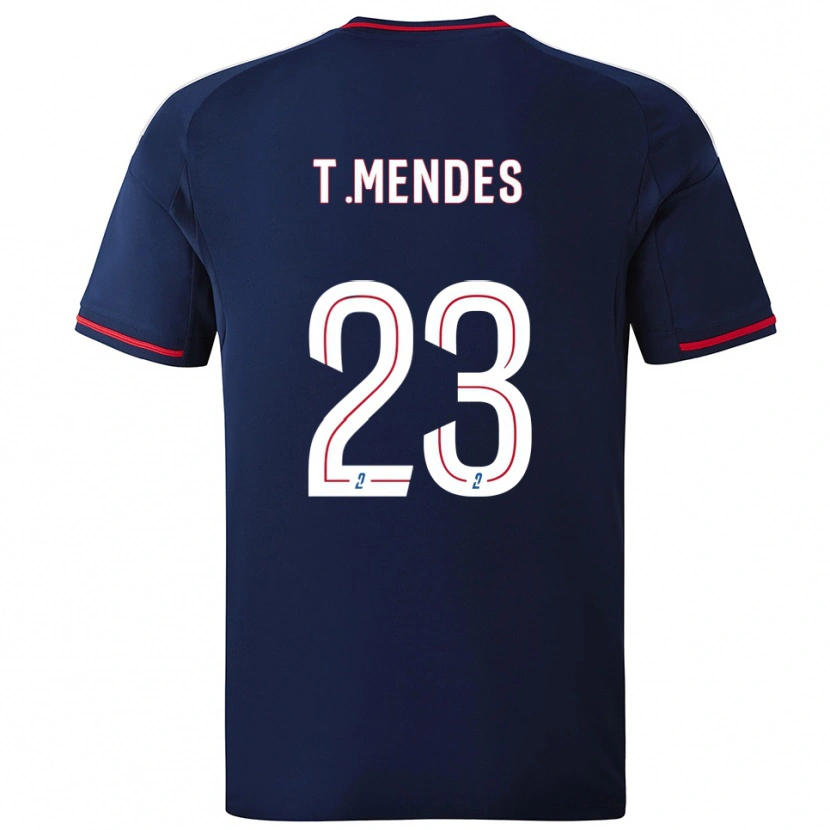 Danxen Hombre Camiseta Thiago Mendes #23 Azul Marino Rojo 2ª Equipación 2025/26 La Camisa