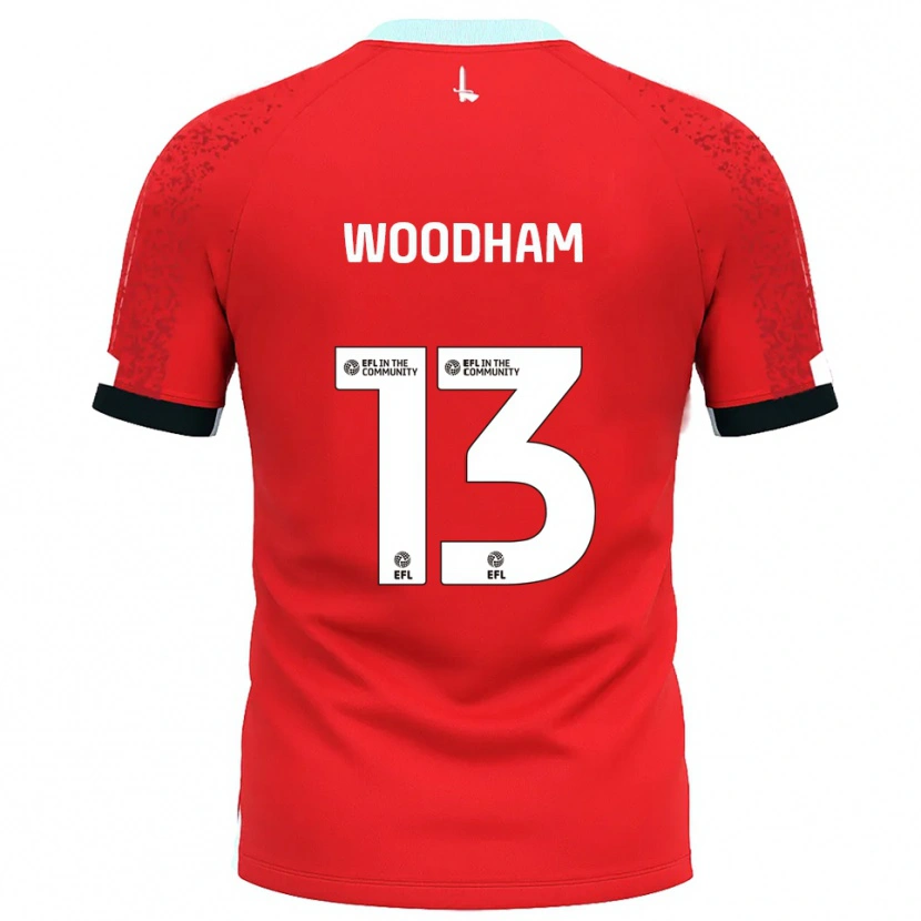 Danxen Mujer Camiseta Finley Woodham #13 Rojo Blanco 1ª Equipación 2025/26 La Camisa