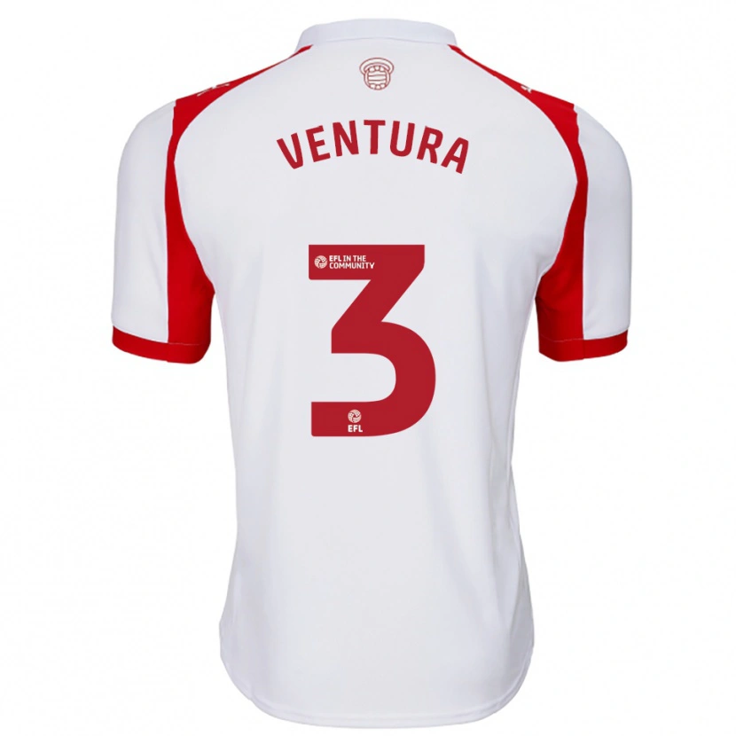 Danxen Mujer Camiseta Tommy Dobson-Ventura #3 Blanco Rojo 1ª Equipación 2025/26 La Camisa