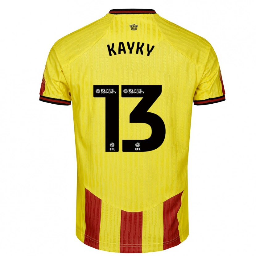 Danxen Mujer Camiseta Kayky Almeida #13 Amarillo Rojo 1ª Equipación 2025/26 La Camisa