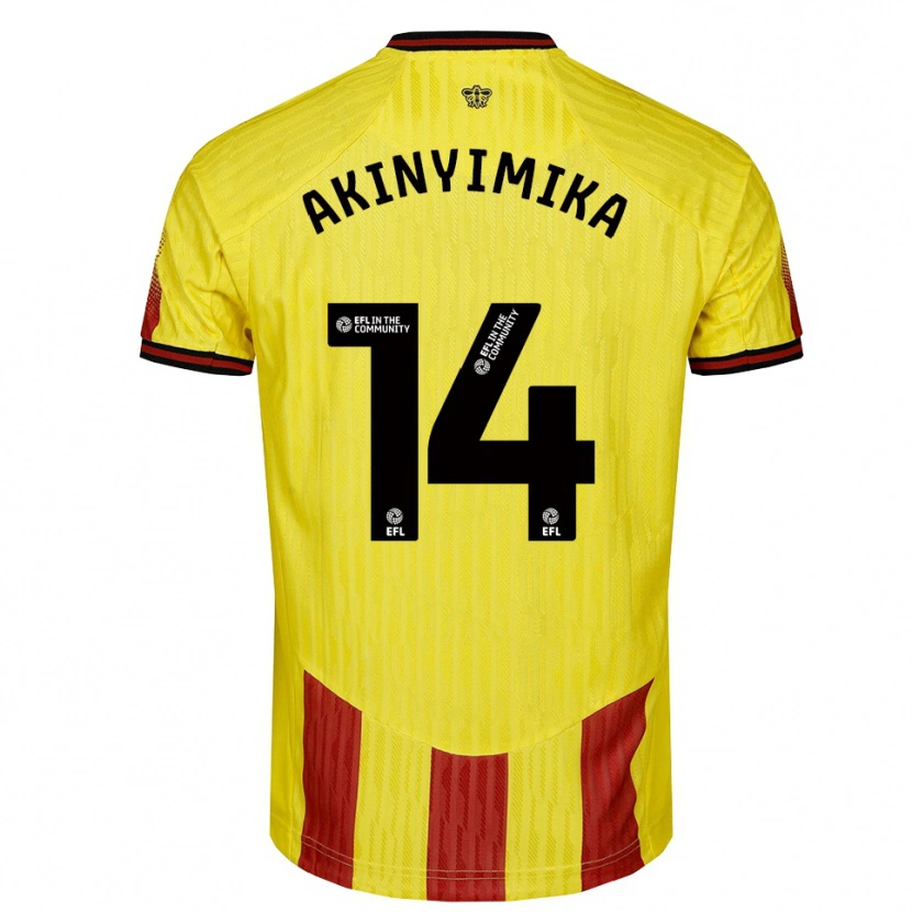 Danxen Mujer Camiseta Tobi Akinyimika #14 Amarillo Rojo 1ª Equipación 2025/26 La Camisa