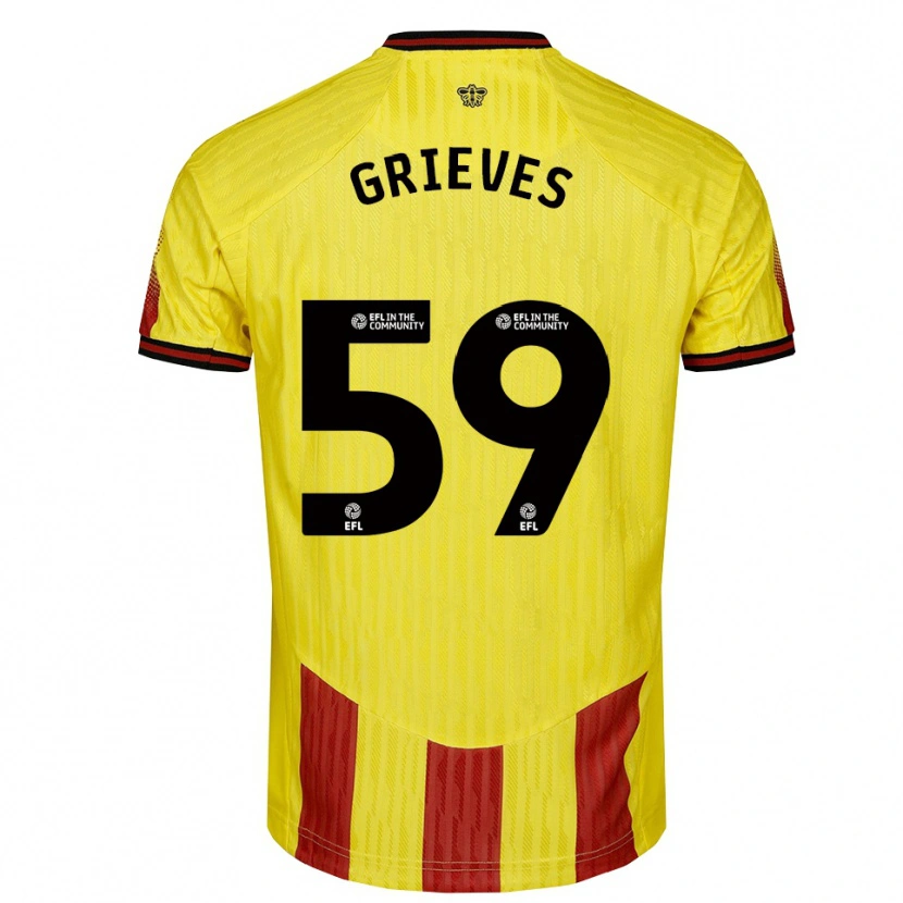 Danxen Mujer Camiseta Jack Grieves #59 Amarillo Rojo 1ª Equipación 2025/26 La Camisa