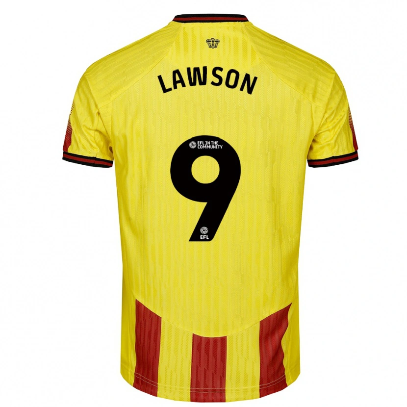 Danxen Mujer Camiseta Jonathan Lawson #9 Amarillo Rojo 1ª Equipación 2025/26 La Camisa