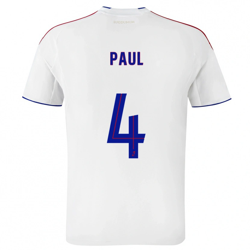 Danxen Mujer Camiseta Paul Akouokou #4 Blanco Rojo 1ª Equipación 2025/26 La Camisa
