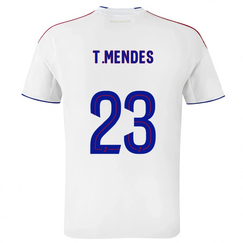 Danxen Mujer Camiseta Thiago Mendes #23 Blanco Rojo 1ª Equipación 2025/26 La Camisa
