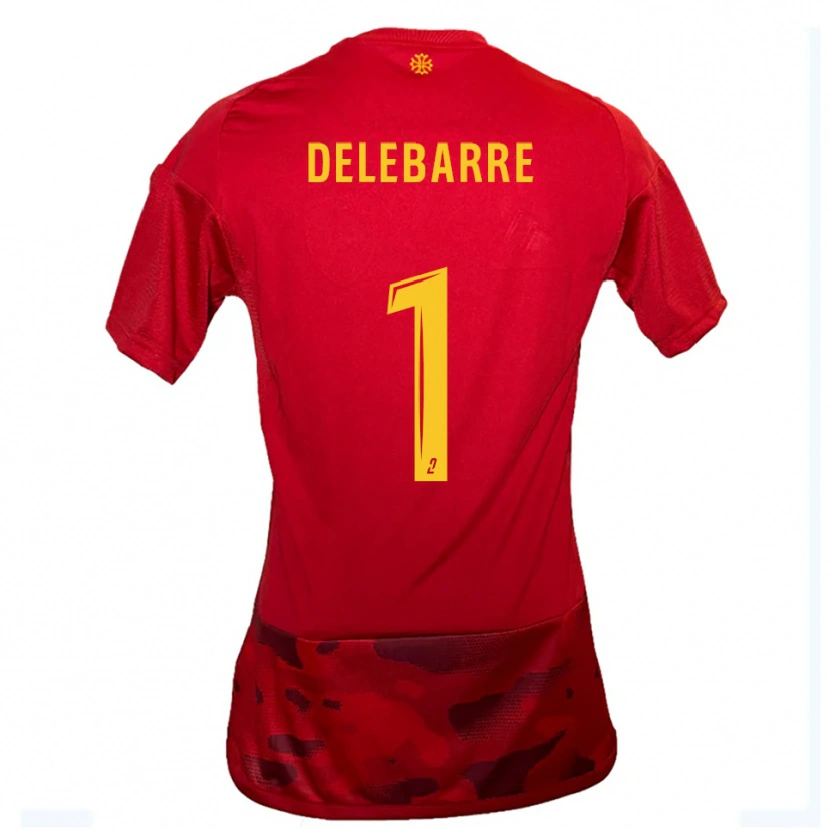 Danxen Mujer Camiseta Mathis Delebarre #1 Rojo Amarillo 1ª Equipación 2025/26 La Camisa