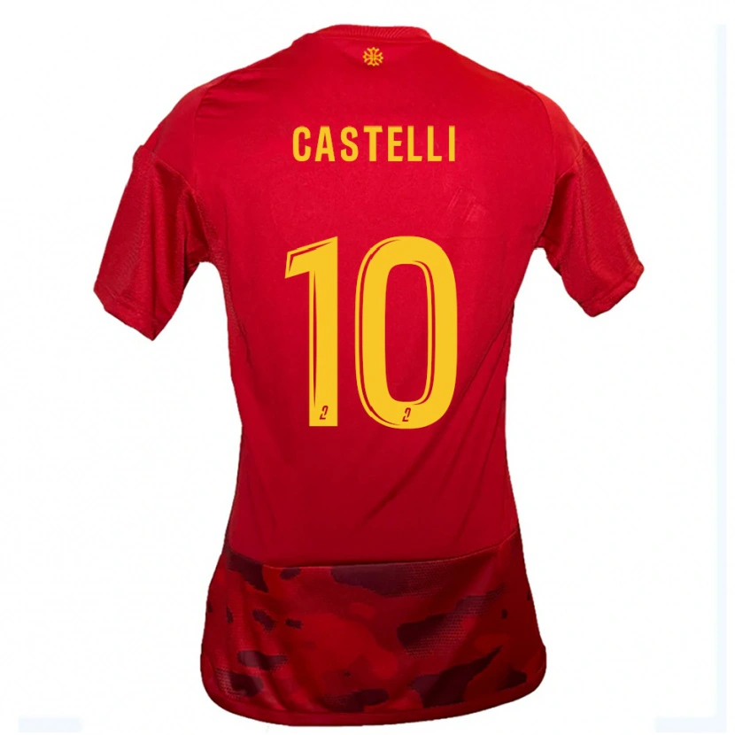 Danxen Mujer Camiseta Fabio Castelli #10 Rojo Amarillo 1ª Equipación 2025/26 La Camisa