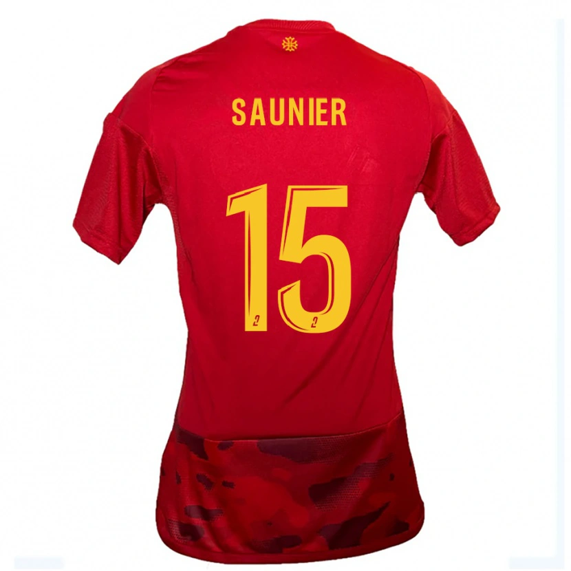 Danxen Mujer Camiseta Océane Saunier #15 Rojo Amarillo 1ª Equipación 2025/26 La Camisa