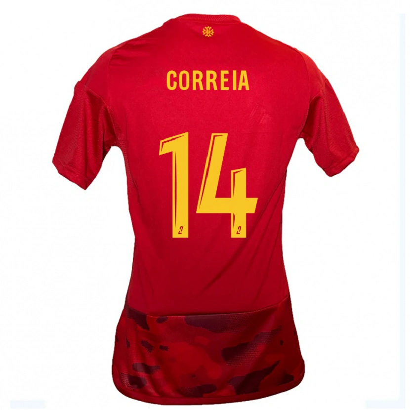 Danxen Mujer Camiseta Tiago Correia #14 Rojo Amarillo 1ª Equipación 2025/26 La Camisa