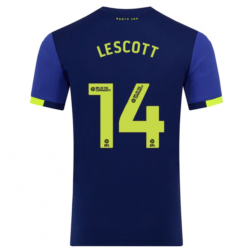 Danxen Mujer Camiseta Clayton Lescott #14 Azul Marino Amarillo 2ª Equipación 2025/26 La Camisa