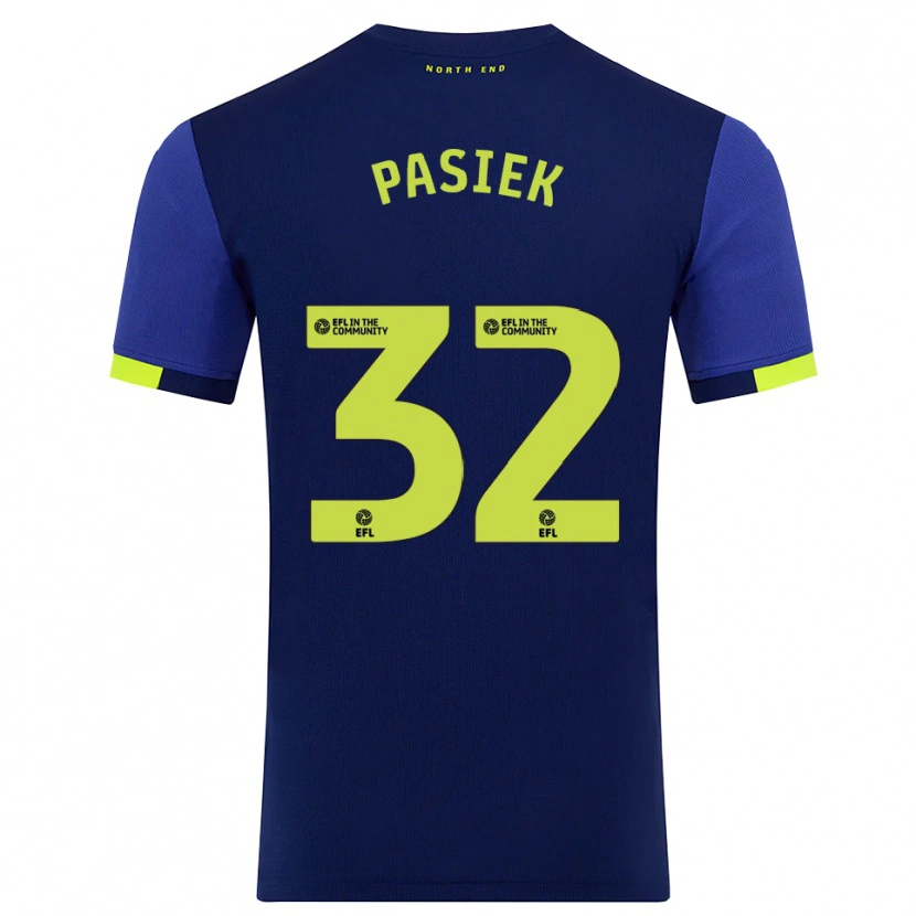 Danxen Mujer Camiseta Kacper Pasiek #32 Azul Marino Amarillo 2ª Equipación 2025/26 La Camisa