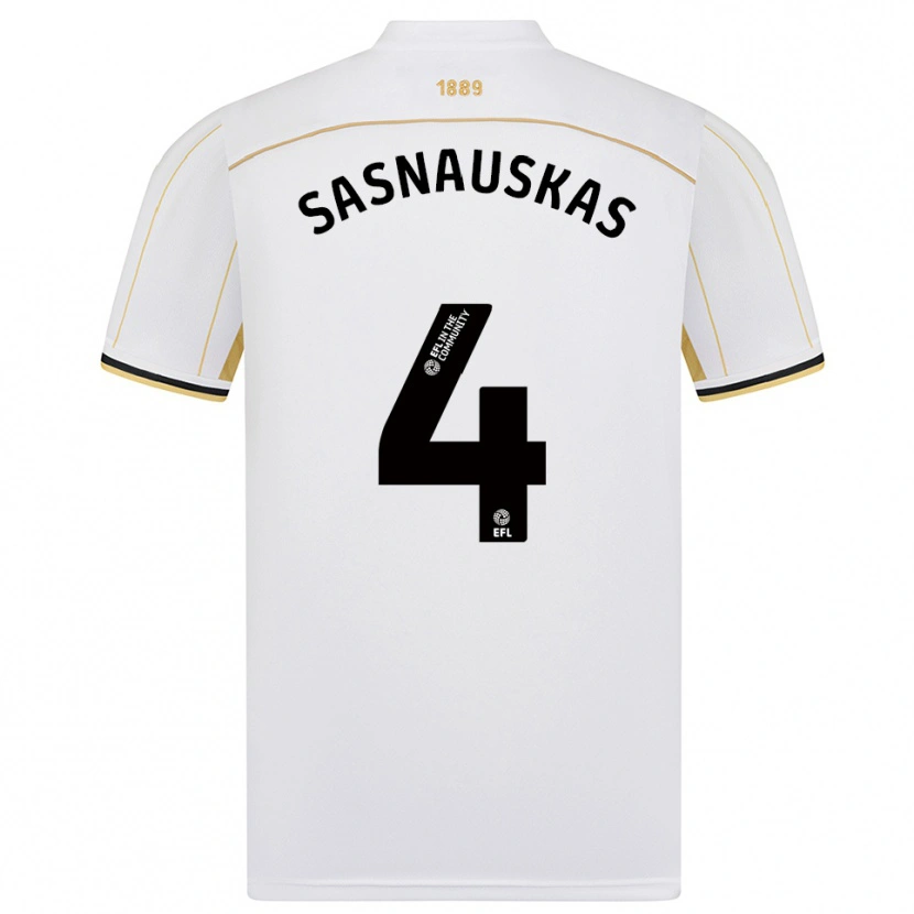 Danxen Mujer Camiseta Dovydas Sasnauskas #4 Blanco Oro 2ª Equipación 2025/26 La Camisa