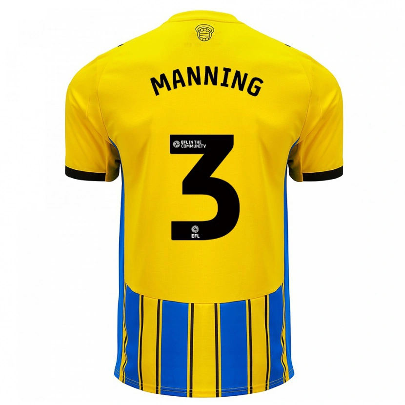 Danxen Mujer Camiseta Ryan Manning #3 Azul Amarillo 2ª Equipación 2025/26 La Camisa