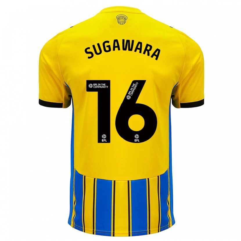 Danxen Mujer Camiseta Yukinari Sugawara #16 Azul Amarillo 2ª Equipación 2025/26 La Camisa