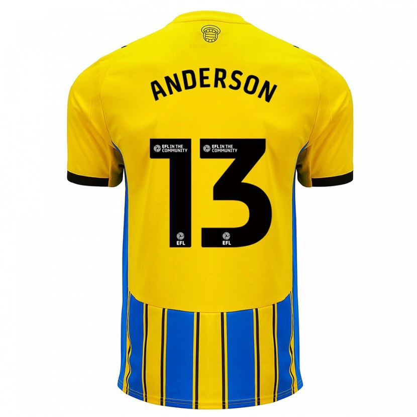 Danxen Mujer Camiseta Calum Anderson #13 Azul Amarillo 2ª Equipación 2025/26 La Camisa
