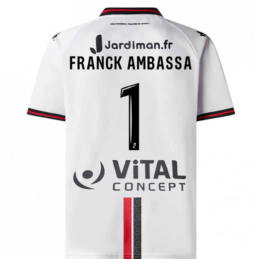 Danxen Mujer Camiseta Gaspard Franck Ambassa #1 Blanco Rojo 2ª Equipación 2025/26 La Camisa