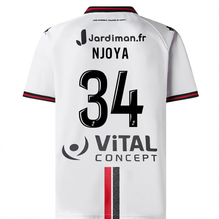 Danxen Mujer Camiseta Youssef Njoya #34 Blanco Rojo 2ª Equipación 2025/26 La Camisa