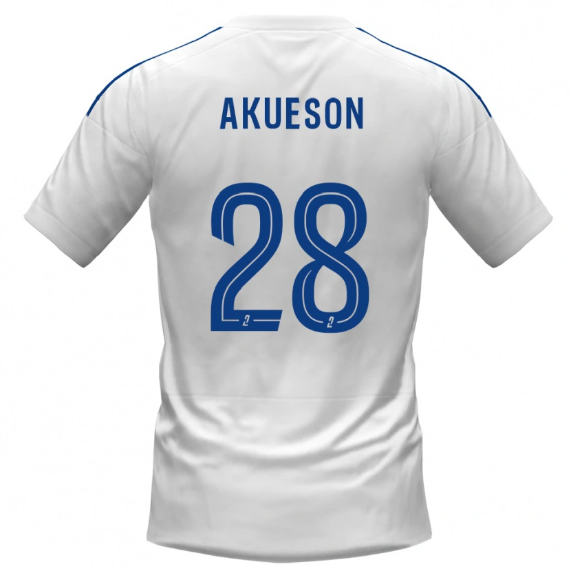 Danxen Mujer Camiseta Gustave Akueson #28 Blanco Azul 2ª Equipación 2025/26 La Camisa
