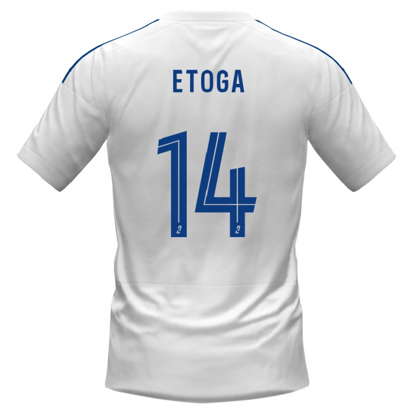 Danxen Mujer Camiseta Loïc Etoga #14 Blanco Azul 2ª Equipación 2025/26 La Camisa