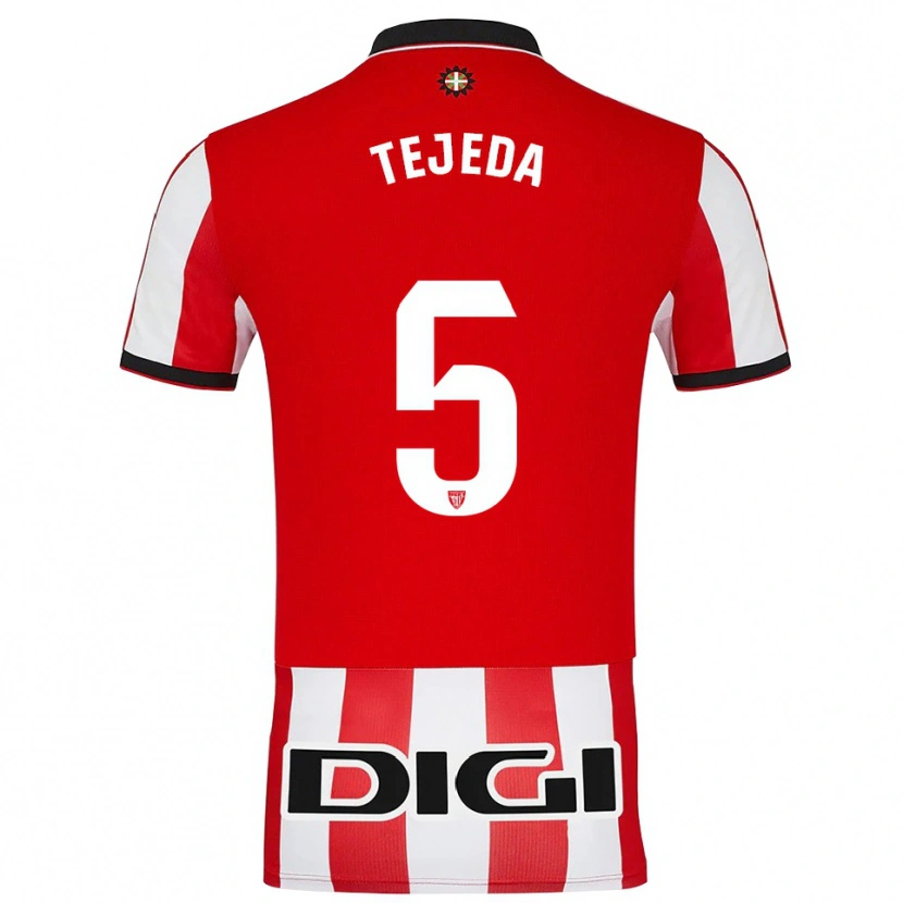 Danxen Niño Camiseta Diego Tejeda #5 Rojo Blanco 1ª Equipación 2025/26 La Camisa